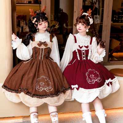 taobao agent 织锦园Lolita原创【秋野鹿鸣】JSK刺绣灯芯绒秋冬连衣裙新年圣诞