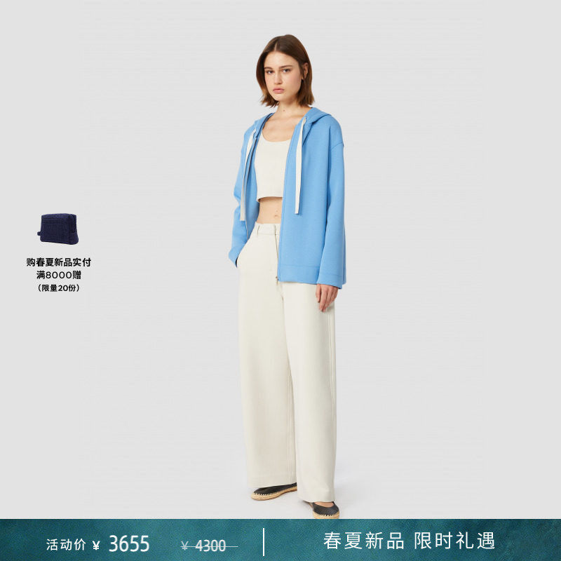 Весенне-летние новинки MaxMara 2026, женский свитер с капюшоном из смесового хлопка на завязках 9921016306