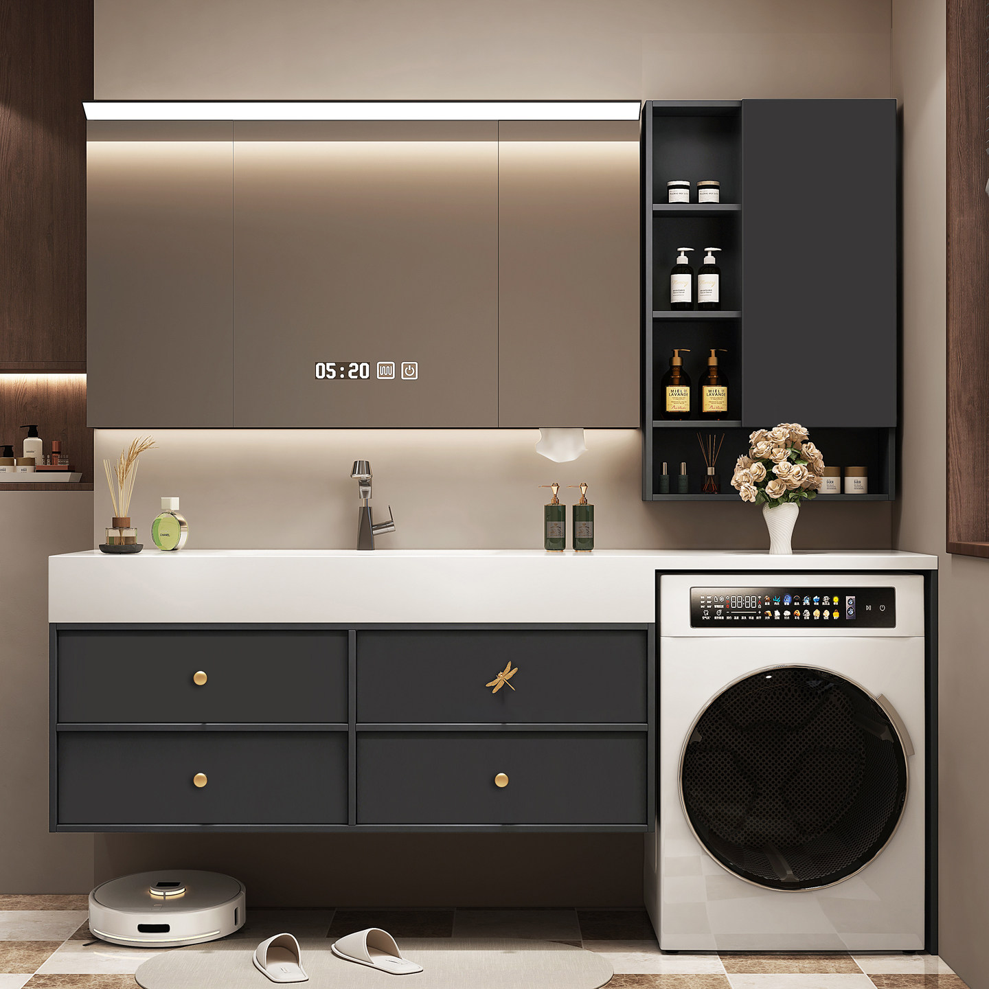 Раковина Du Lijia Corian all-in-one, стиральная машина, умывальник, комбинация шкафчиков для ванной комнаты, простой туалетный столик для ванной комнаты