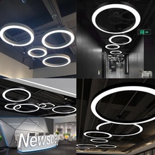 Four year old store with over 20 colors of LED circular ring pendant lights, gym, internet cafe, circular industrial style lighting fixtures