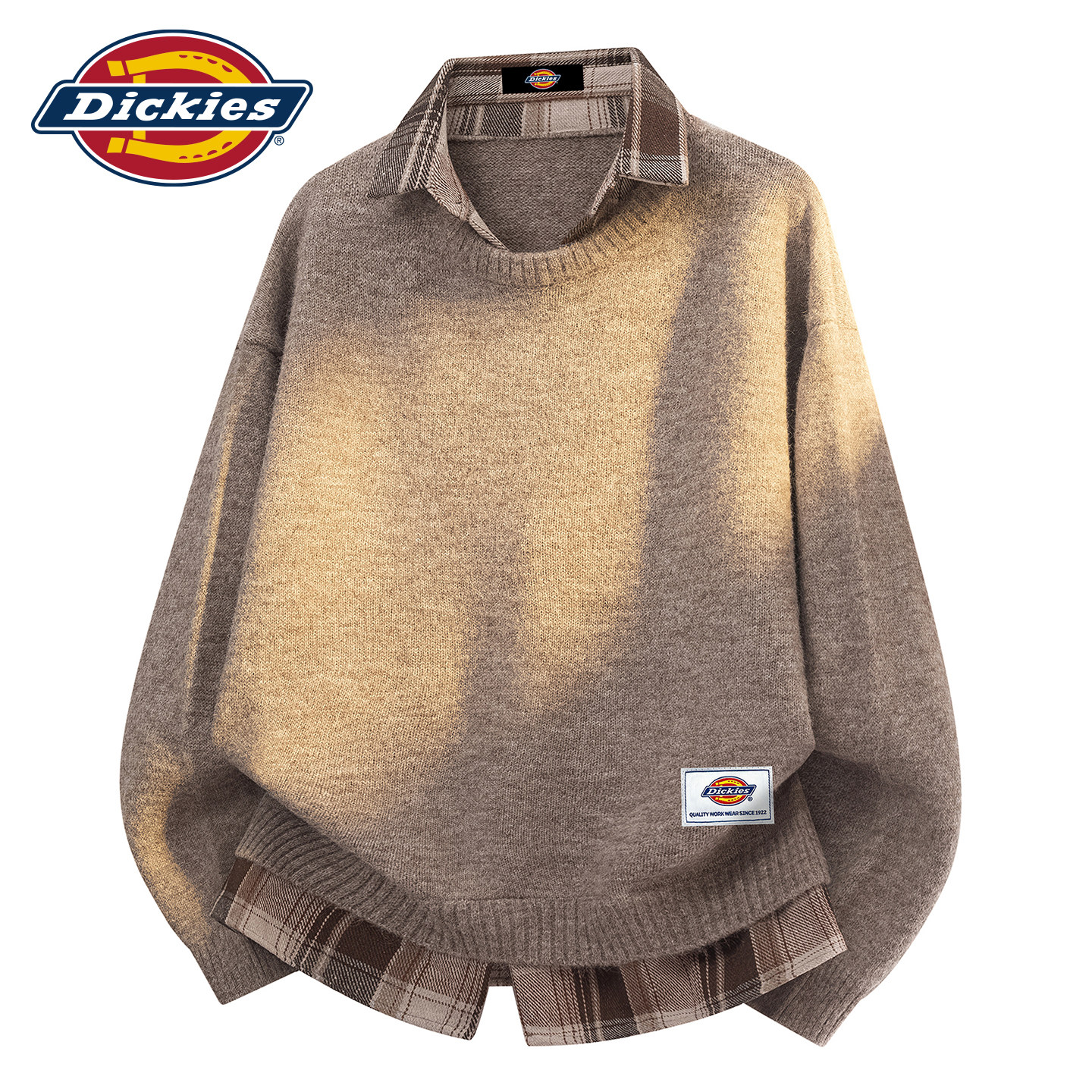 [Овечья шерсть] Dickies, тяжелый поддельный свитер из двух частей, мужской осенне-зимний повседневный американский свитер с отворотом