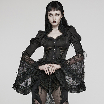 taobao agent ╋魔叹╋ PUNKRAVE哥特华丽宫廷GOTHIC喇叭袖泡泡肩女衬衫 WY1589