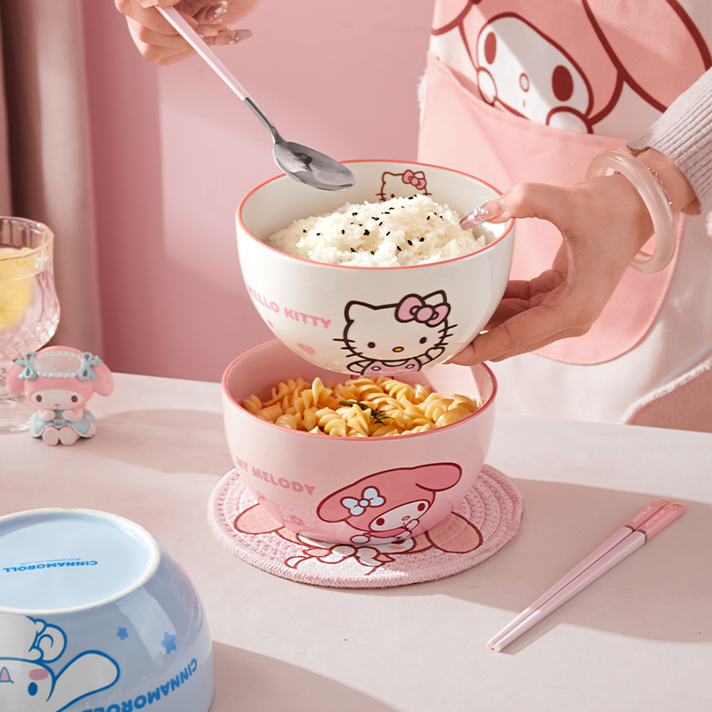 Керамическая миска для риса Sanrio, бытовая миска для супа с лапшой, милая детская одноразовая красивая большая миска, высококачественная посуда
