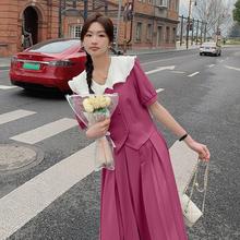 Sandrolminsm 100 pleated skirt set, two pieces of summer and French retro slimming temperament, high-end lotus collar