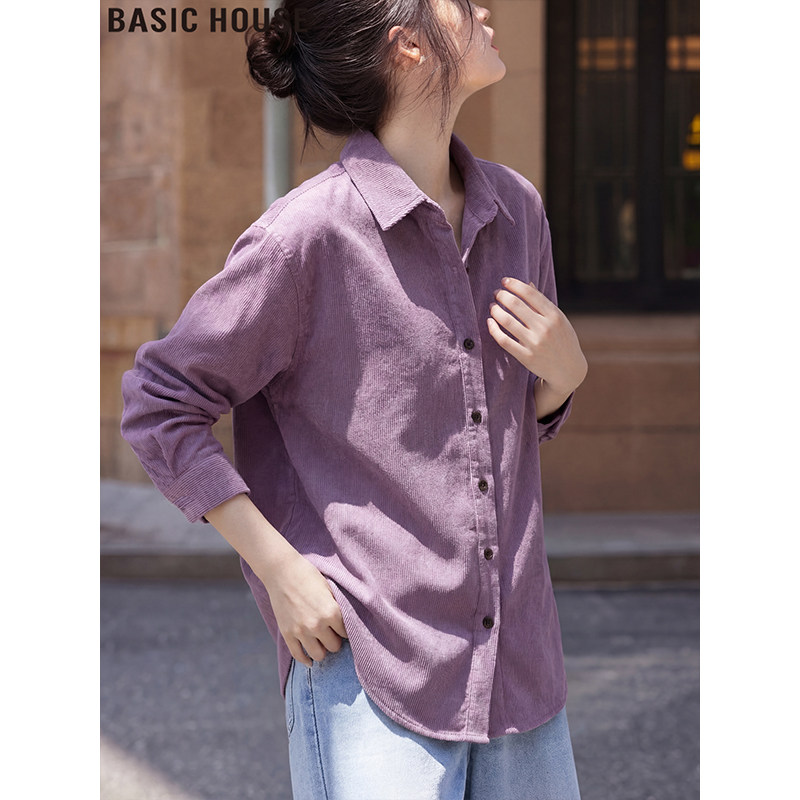 Basic House/Baijiahao Purple Pure Cotton Long-Sleeved Shirt, Loose Fit, Commuter Collared Shirt, Women's, Autumn 2026