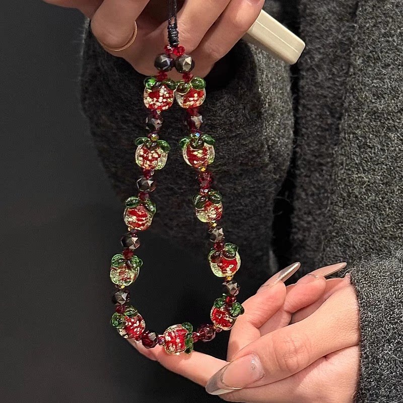 LuLu Goya France 【Persimmon Blessing】Glass Persimmon Beaded Glow-in-the-Dark Phone Chain Pendant Keychain