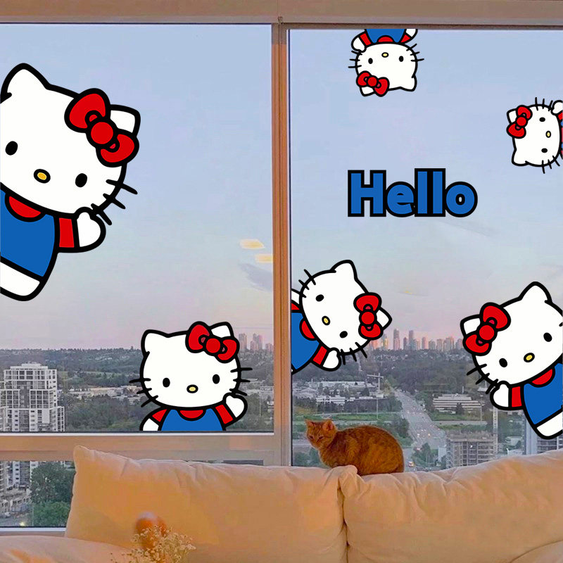 Мультфильм Hello Kitty кошка украшения наклейки спальня шкаф гостиная балкон атмосфера макет электростатические стеклянные наклейки