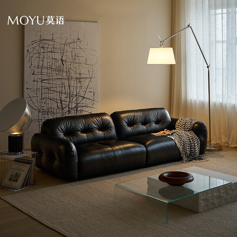 Moyu/Французский ретро-средневековый стиль, полностью кожаный диван Yuntuan, дизайнерский диван для гостиной, черный диван из воловьей кожи первого слоя