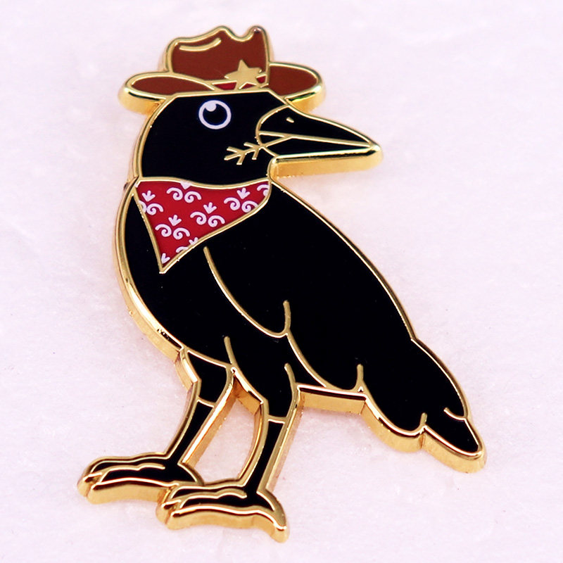 Western Cowboy Raven Brooch Fun Badge Gift