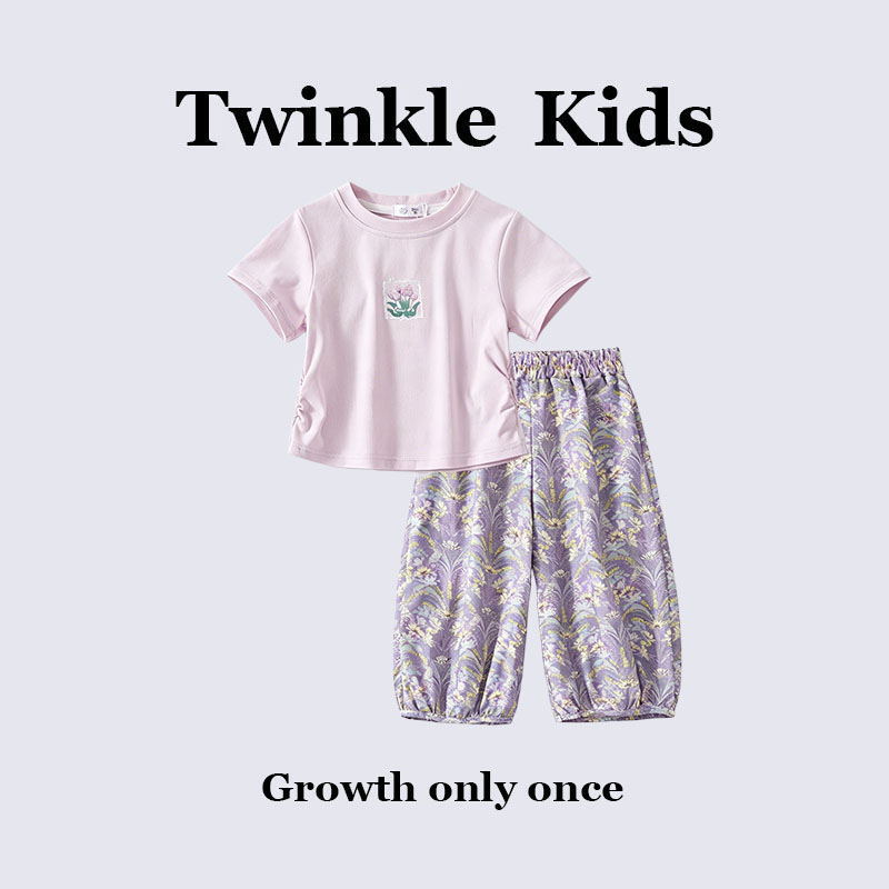 Twinkle Kids~ костюмы для девочек, летние детские футболки с короткими рукавами и принтом, брюки, одежда для маленьких девочек