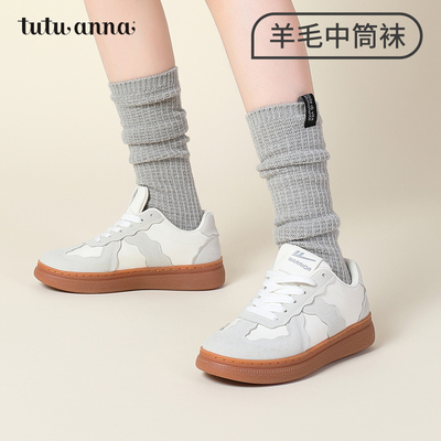 taobao agent tutuanna秋冬羊毛中筒袜女 纯色简约百搭保暖羊毛加厚中筒袜女