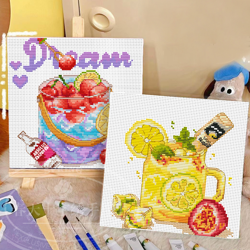 Вышивка крестиком 2023 новая вышивка нитками мелкими кусочками летний ледяной напиток детская ручная работа для начинающих первый выбор