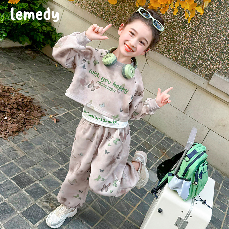 Корейский свитер Lemedy для девочек, весенне-осенний костюм, новинка 2025 года, детская осенняя одежда, повседневный костюм-тройка для маленьких девочек