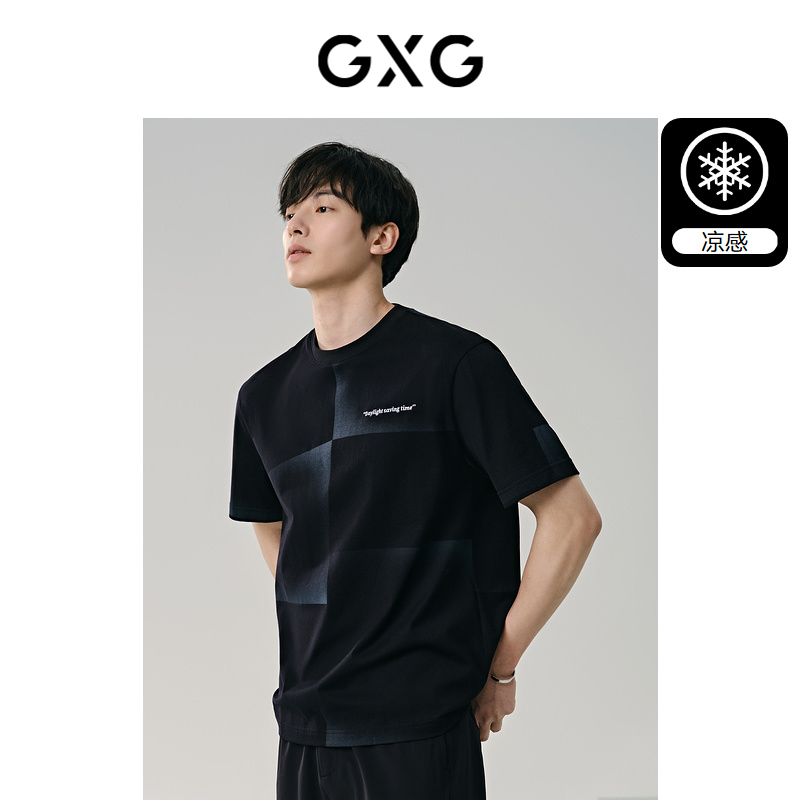 (Cool) GXG mens clothing black trendy loose casual commuter short-sleeved T-shirt mens half-sleeved thin summer new products