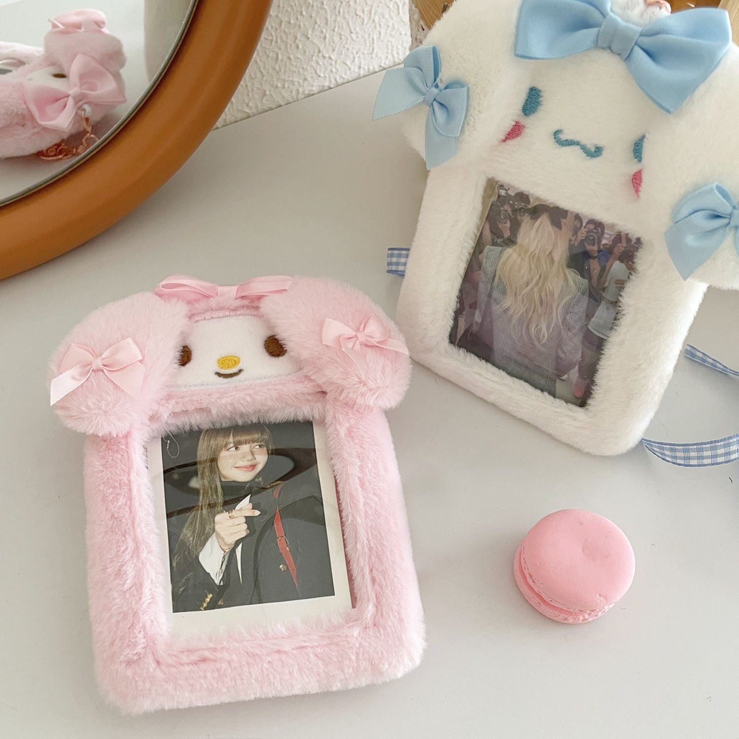 My Melody plush card holder for campus meal cards, bus cards, idol photos, small cards, Instagram style, with lanyard, school badges, factory badges, keychains, and integrated card holder.