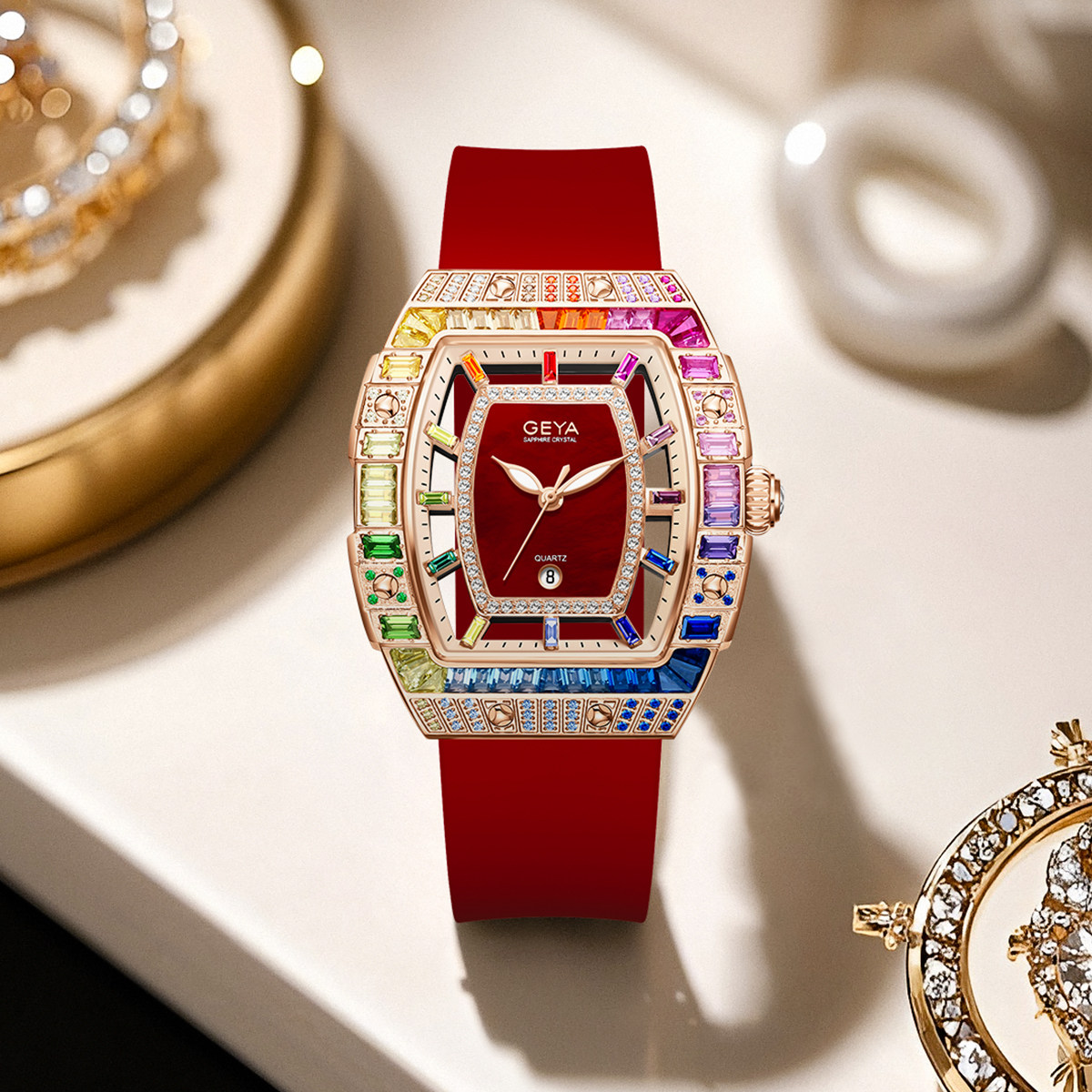 Geya niche rainbow circle watch женские легкие роскошные женские часы с цветными бриллиантами, высококачественные часы из винной бочки, подарок для женщин