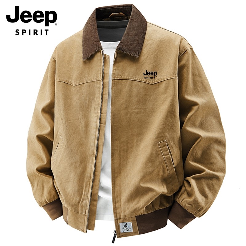 Мужская хлопковая куртка Jeep 2026, осенняя куртка с лацканами, стеганая толстая ретро-трендовая свободная теплая куртка для мужчин
