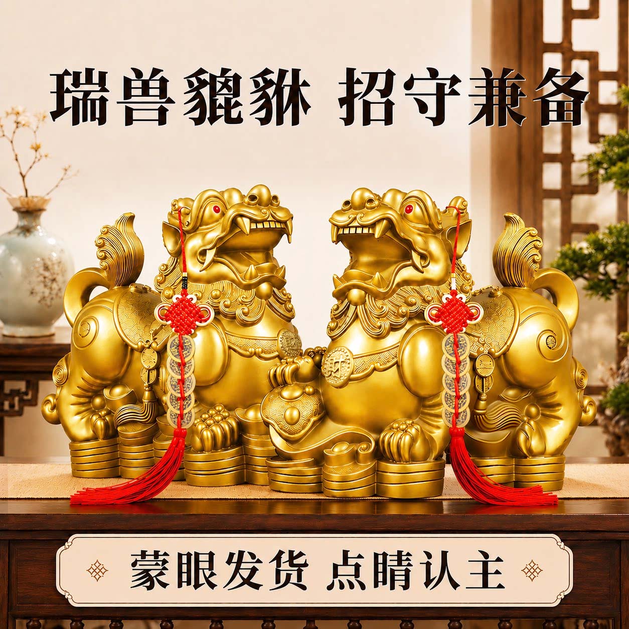 Медные украшения Pixiu lucky пара мужских и женских украшений из чистой латуни Wangcai full brass Piqiu Pixiu гостиная магазин офис