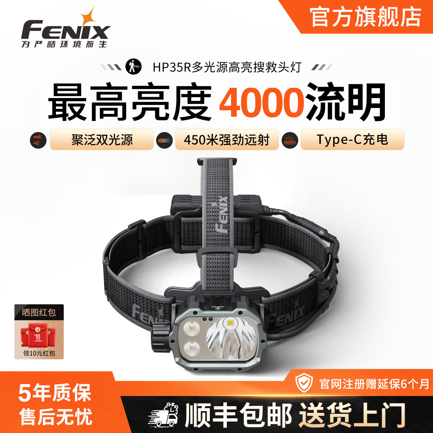 Fenix Phoenix HP35R супер яркий сильный свет перезаряжаемая рыболовная фара наружное альпинистское спасательное освещение шахтерская лампа