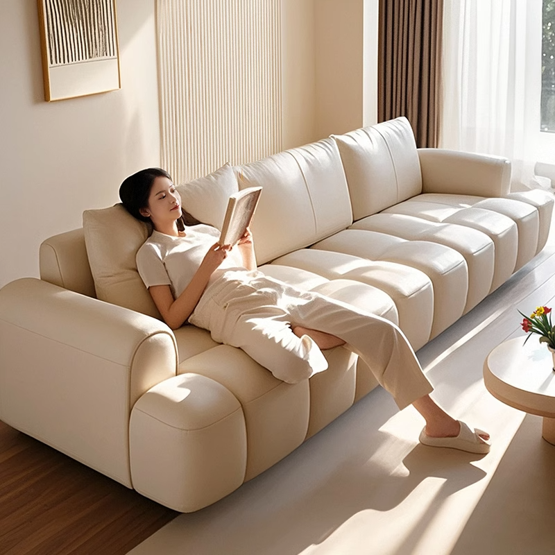 Мебель для дома Quanyou в кремовом стиле, диван из слоеной кожи, гостиная, маленькая квартира, сетчатый диван из красного маршмеллоу