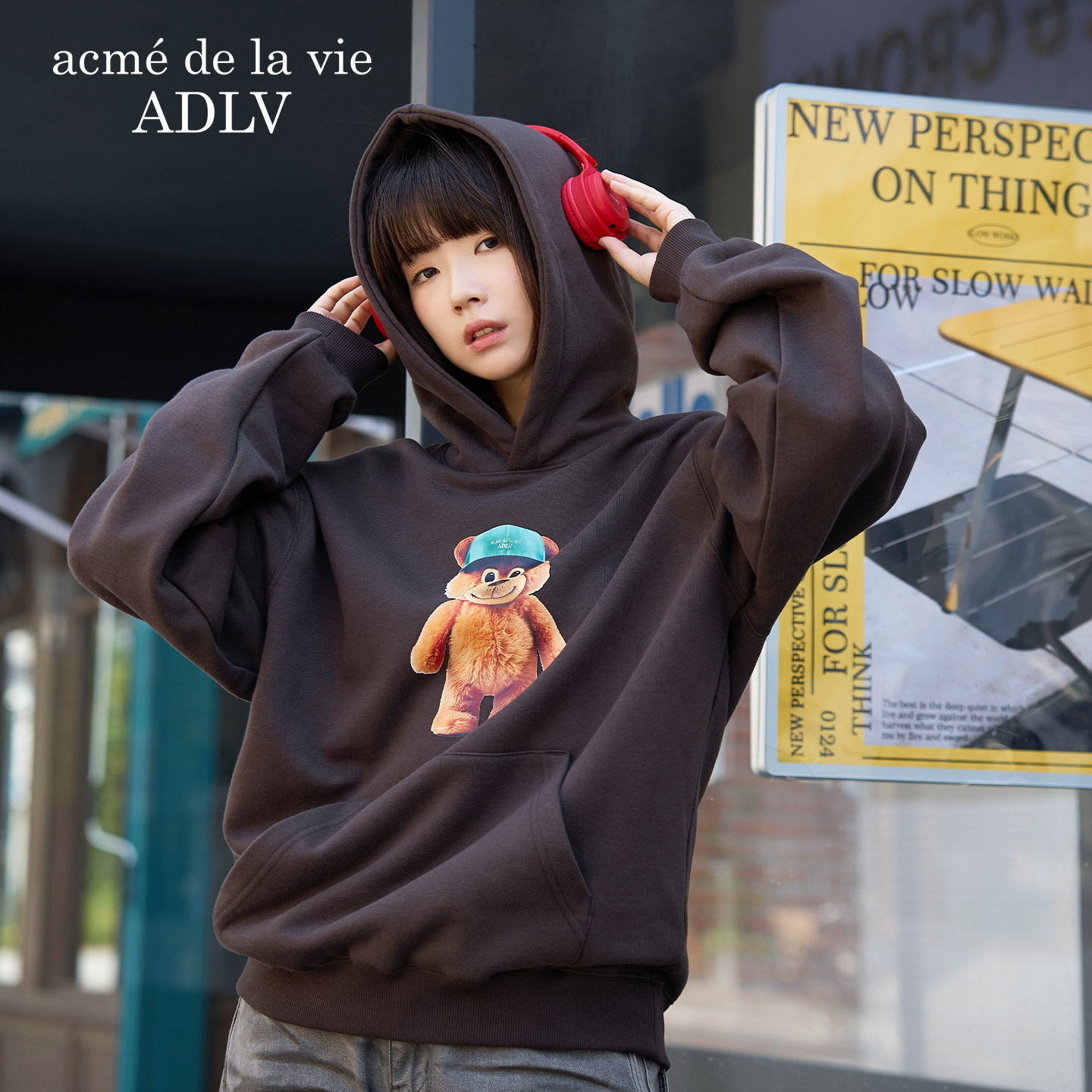 [Распродажа] ADLV tide бренд медведь с капюшоном плюс бархатный свитер утолщенный осенне-зимний тяжелый для мужчин и женщин в Корее