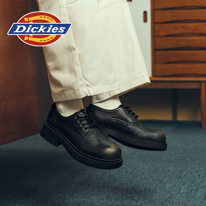 Мужская обувь Dickies; новинка 2026 года; осенняя мужская обувь черного цвета с большим носком; обувь в стиле дерби; мужская повседневная обувь на увеличенном