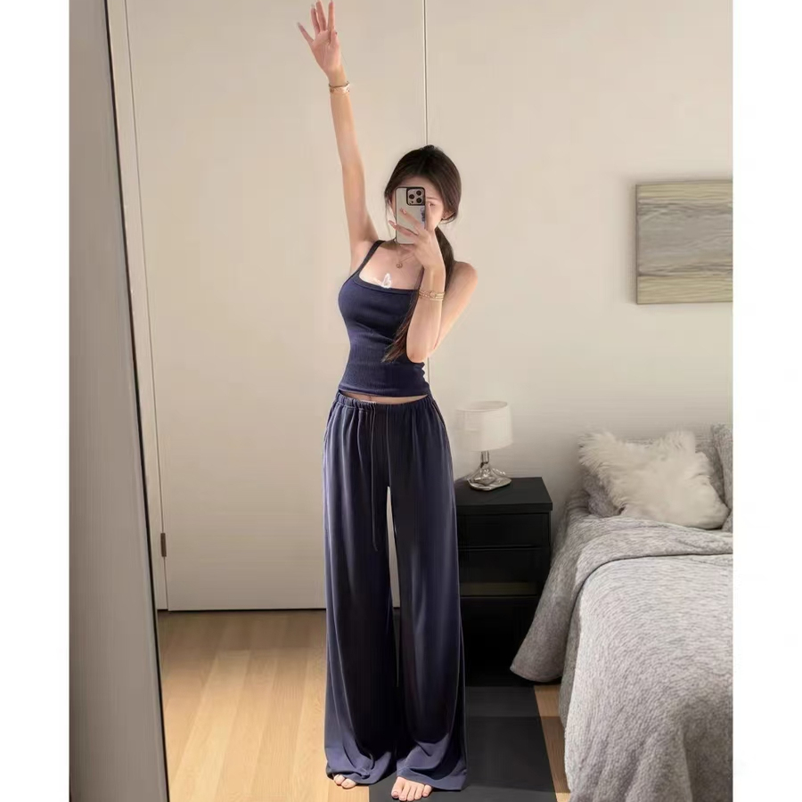 Хлопчатобумажный слинг с нагрудной накладкой, брючный костюм, пижама, женская летняя одежда 2025 года, новая высококачественная домашняя одежда, которую можно носить на улице