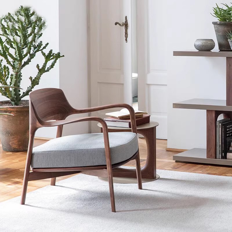 Настраиваемая дизайнерская мебель в новом китайском стиле из массива дерева с односпальным диваном-креслом минималистичный отель walnut club lounge chair офис