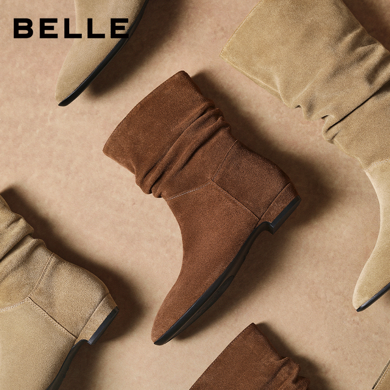 Женские ботинки Belle в стиле вестерн в стиле ретро; коллекция 2025 года; новинка зимы; сапоги на высоком каблуке с ворсом; E5Z1DDG5 pre