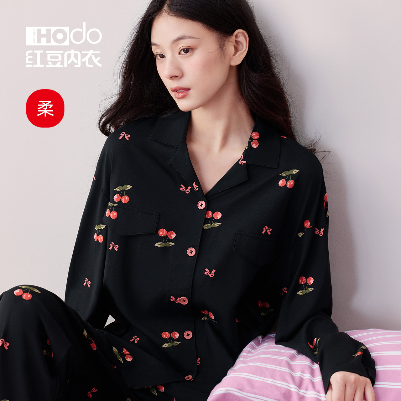 Cotton modal pajamas red bean sweet womens home wear set