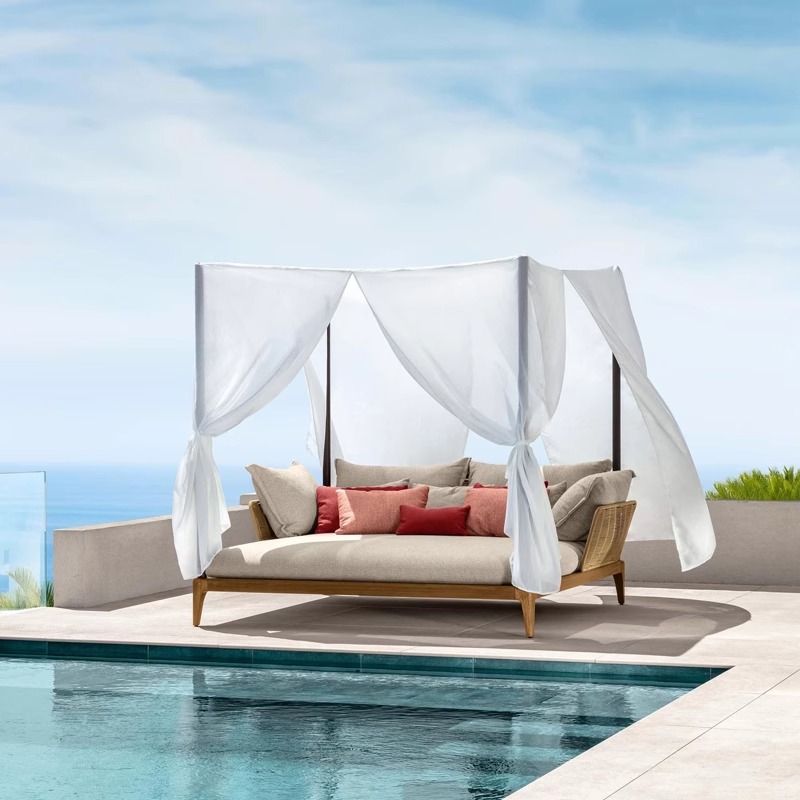 Уличный угловой диван, сад во внутреннем дворе, терраса виллы, дизайнерское кресло из ротанга из массива дерева, мебель для отдыха на открытом воздухе из тикового дерева