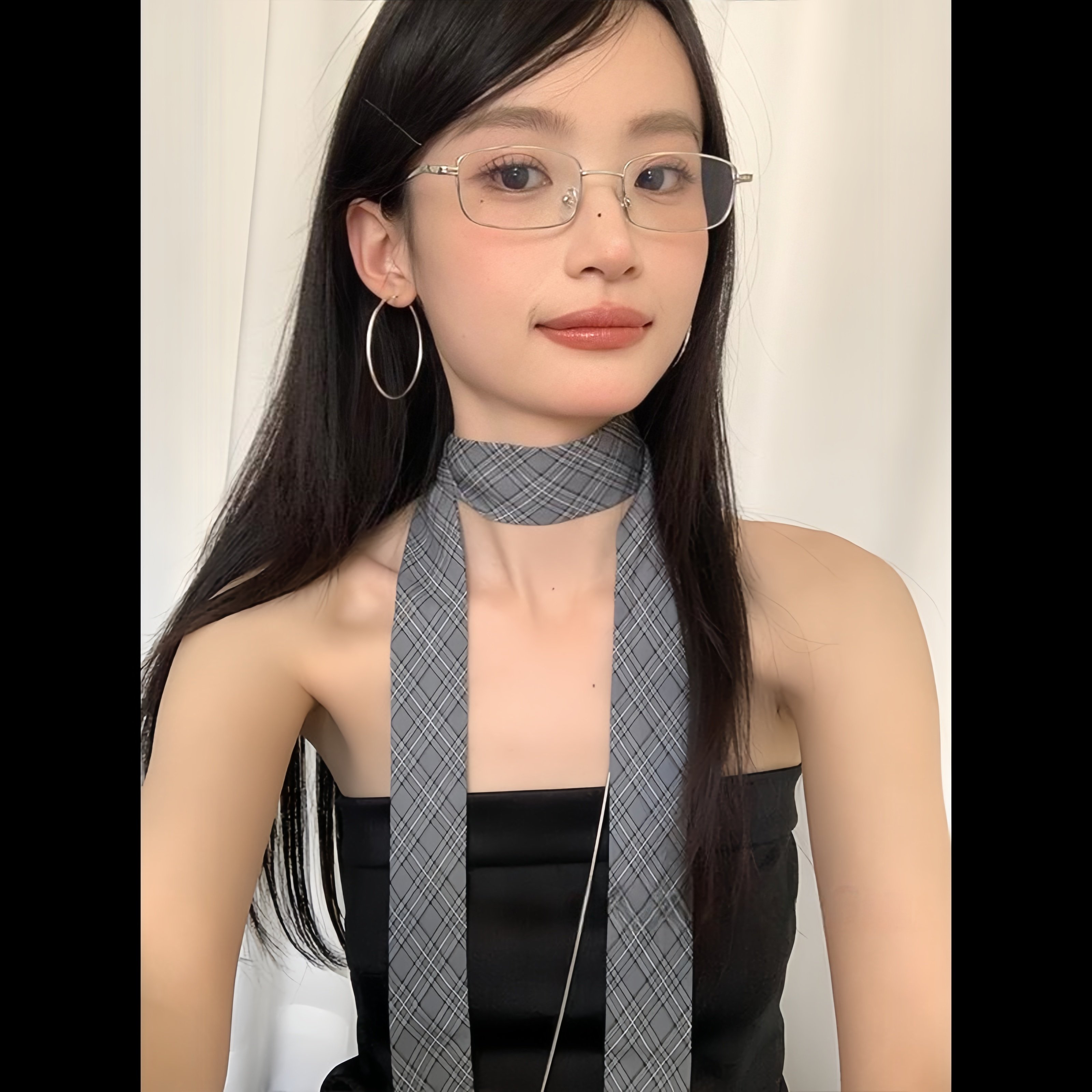 Scarves and accessories, 2026 high-end and fashionable plaid silk scarves for women, thin and long, suitable for neck ties and headbands.