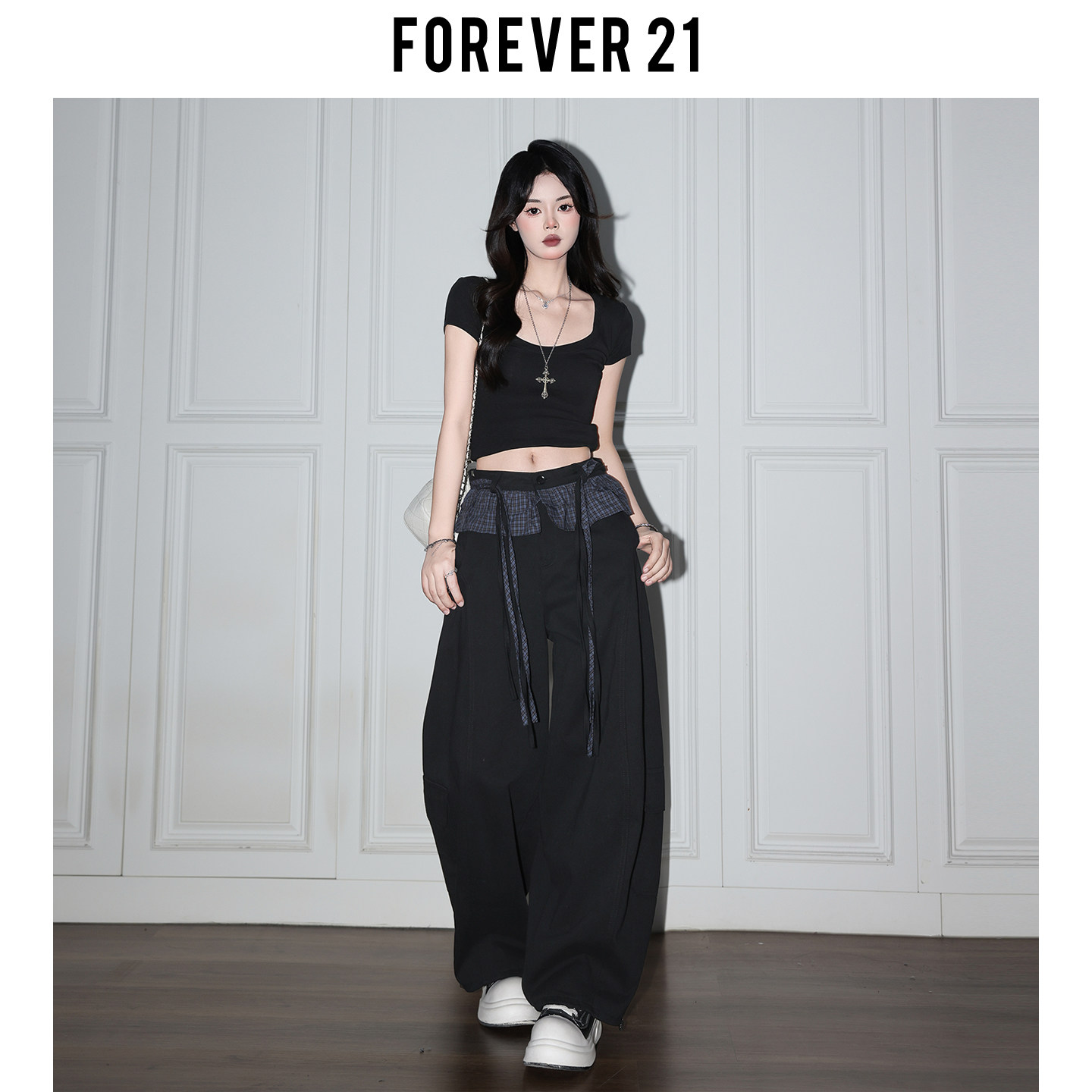 Forever 21, черные повседневные брюки свободного кроя в американском стиле, женские брюки в клетку super fire, сшитые из драпа, широкие брюки-ятаганы