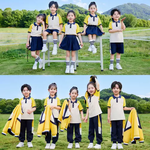 Форма для школьников для детского сада, летняя куртка, осенний желтый комплект, 4 предмета