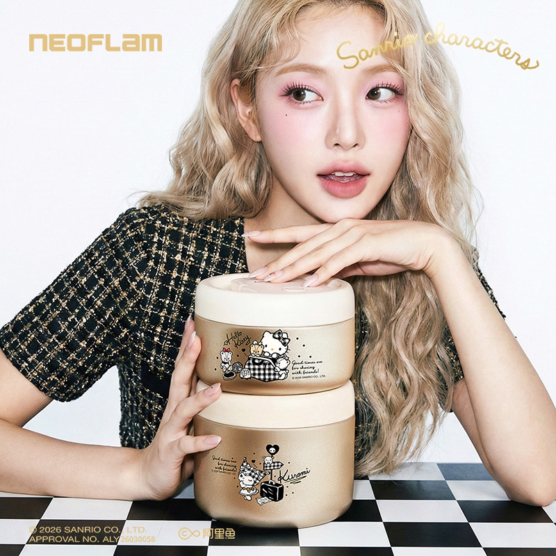 Neoflam 【Sanrio Houndstooth】 Ланч-бокс с изоляцией, женский ланч-бокс высокого качества, круглый ланч-бокс в форме стакана с тушенкой.