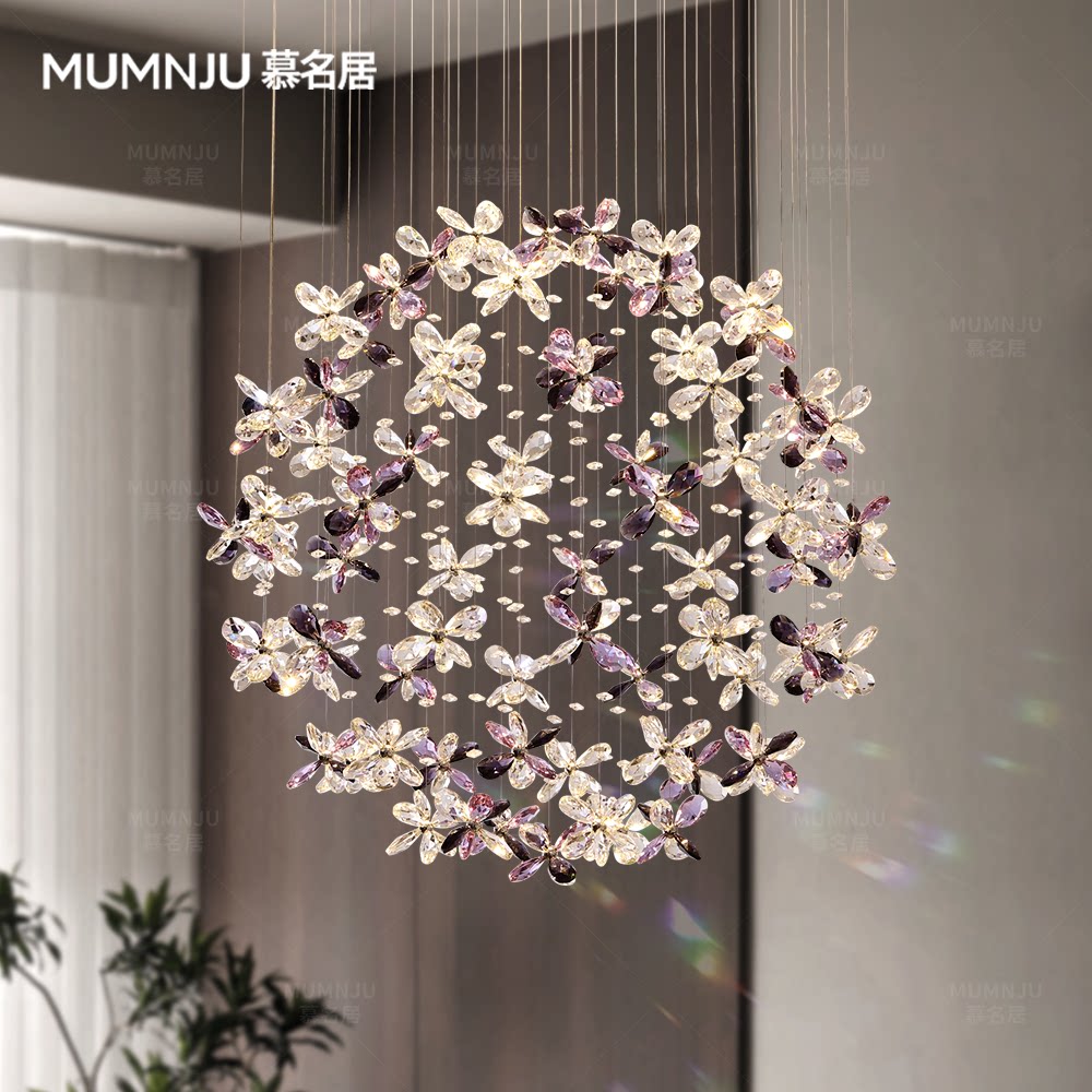 Mu Mingju light Роскошная хрустальная люстра обеденный стол лампа для столовой двухуровневая вилла вращающаяся лестница светильники для гостиной