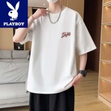 Мужская футболка Playboy из натуральной кожи с короткими рукавами, новинка 2026 года, летняя дышащая футболка в американском стиле с короткими рукавами, свободная