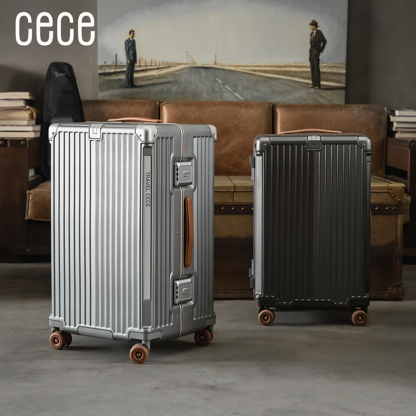 ретро-чемодан с алюминиевой рамой большой вместимости cece, женский утолщенный прочный мужской универсальный чемодан на колесиках, кожаный чемодан