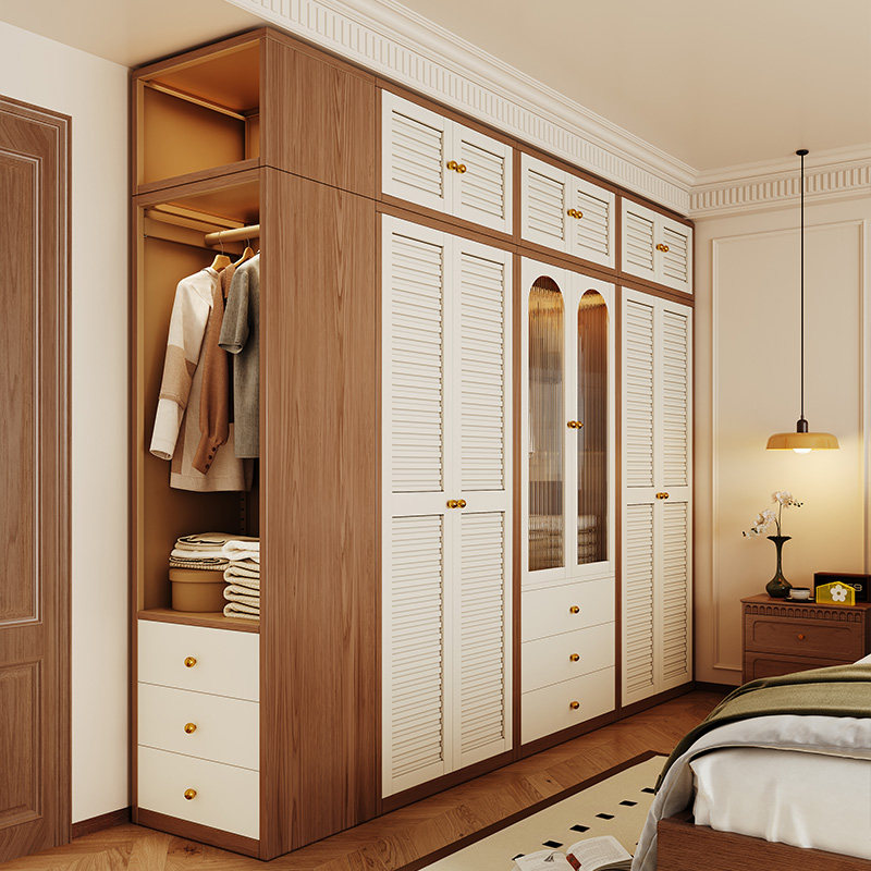 Шкаф-купе Mercida French wood grain из стали без формальдегида в средневековом стиле, комбинированный металлический шкаф для одежды, жалюзи, шкаф для хранения вещей