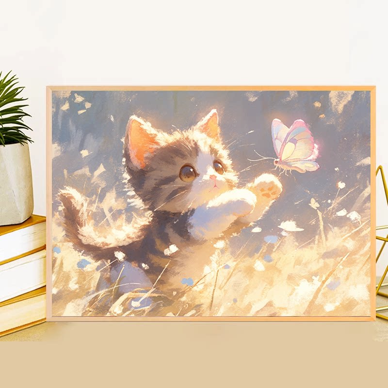Пасторальная кошка, исцеляющая головоломка с фоторамкой, украшение рабочего стола, декомпрессионный подарок ручной работы небольшого размера, деревянная плоская картина