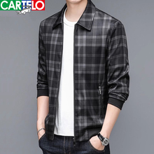 Cadillac Crocodile Flip Neck Jacket for Men's Middle aged Business Casual Checkered Coat Spring and Autumn Dad's Top Trendy