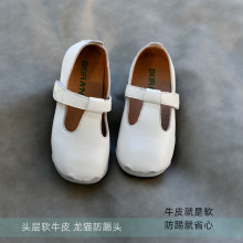 Beiran children's shoes, princess shoes, casual anti kick soft cowhide baby shoes, black leather shoes