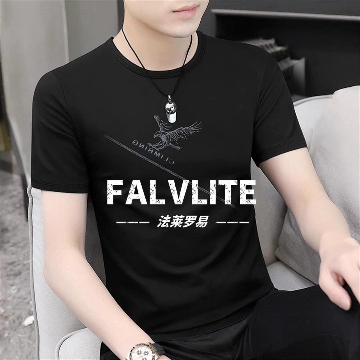 Ice silk short sleeved T-shirt for men's summer new high-end casual quick drying slim fit no iron round neck T-shirt top
