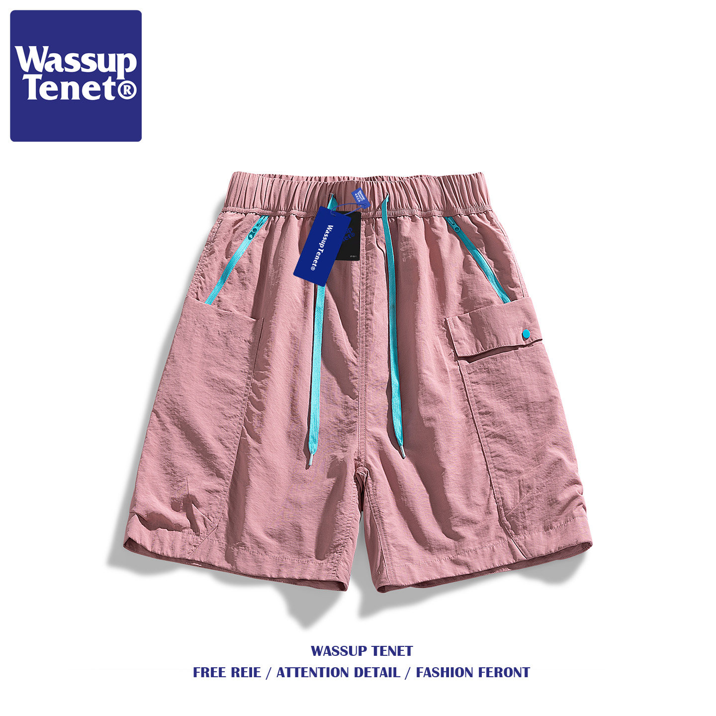 Wassup Tenet American Ice Silk Large Pocket Work Shorts for Men's Summer Trendy Brand Quick drying Sports Pentagram Middle Pants