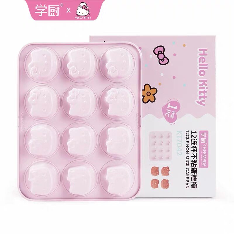 Совершенно новый противень для выпечки Hello Kitty learn to cook из углеродистой стали 12 с кошачьей головой, шифоновая форма для выпечки бисквита и хлеба