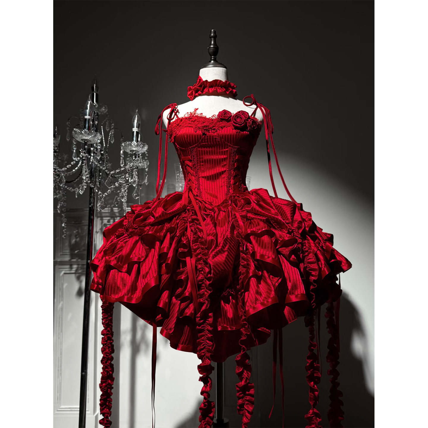 Red Lolita dress, Gothic dark style, Krosta Lolita, student day party, coming-of-age ceremony princess dress