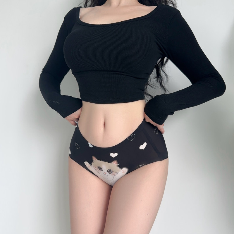 Оригинальные трусики из ледяного шелка pure desire, хлопковая промежность, дышащие буквы, трусы-кошки для девочек, стиль hot girl, сексуальные бесшовные ягодицы