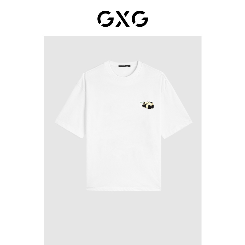 GXG mens clothing simple casual panda patch couples T-shirt commuting round neck short-sleeved T-shirt mens summer new products