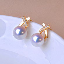 Ten year old store with eight colors, Japanese Akoya pearl earrings, natural seawater pearl earrings, M family's same style 18K gold diamond Heavenly Maiden earrings