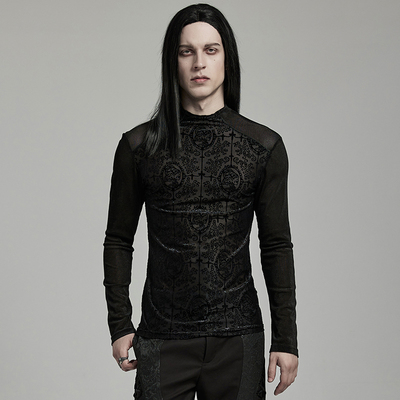 taobao agent ╋魔叹╋PUNKRAVE朋克哥特GOTHIC弹力植绒网布透视男长袖T恤WT907